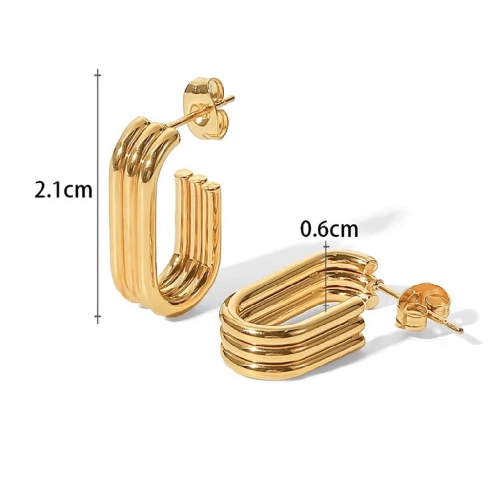 Small Triple Hoop Rounded Rectangle Oblong Gold P… - image 7